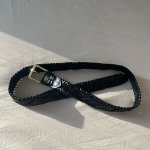 J Crew Black Leather Braided Belt with Gold Buckle
